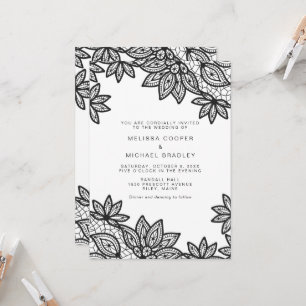 Beautiful Black Lace Wedding with QR Code RSVP Invitation