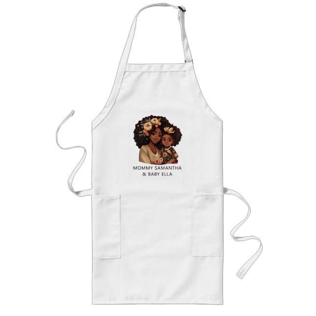 Beautiful Black Mom and Daughter (10) Long Apron (Front)