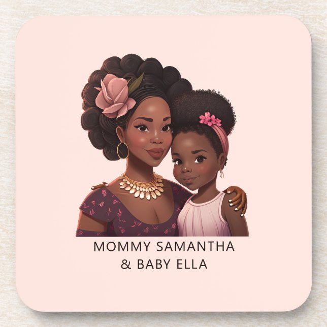 Beautiful Black Mom and Daughter (14) Coaster (Front)