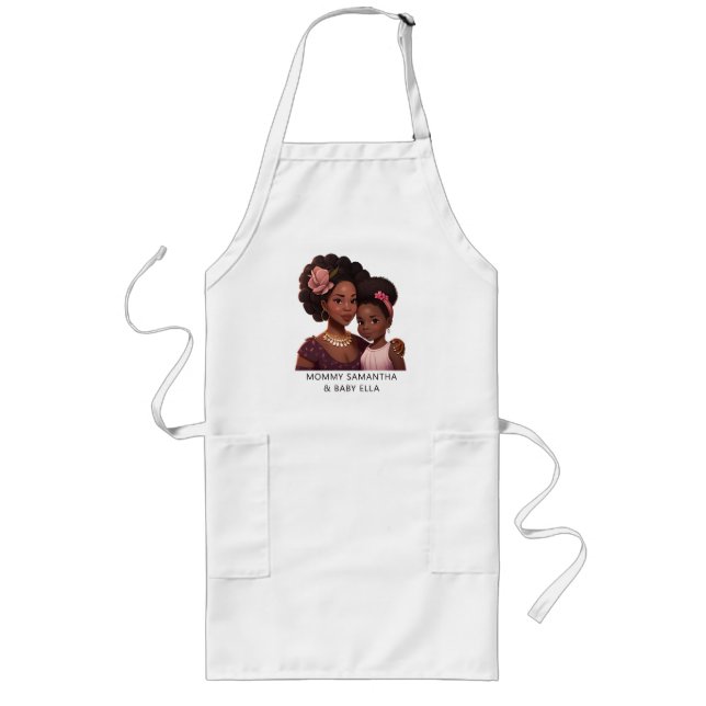 Beautiful Black Mom and Daughter (14) Long Apron (Front)