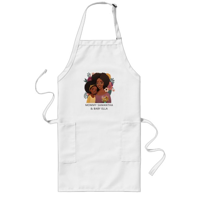Beautiful Black Mom and Daughter (15) Long Apron (Front)