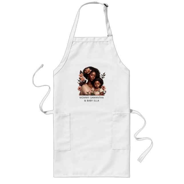 Beautiful Black Mom and Daughter (9) Long Apron (Front)