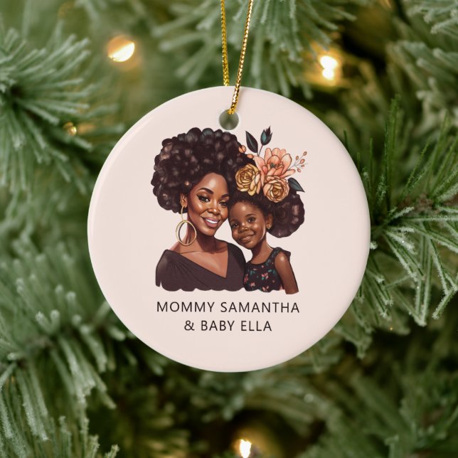 Beautiful Black Mum and Daughter (10) Ceramic Ornament (Tree)