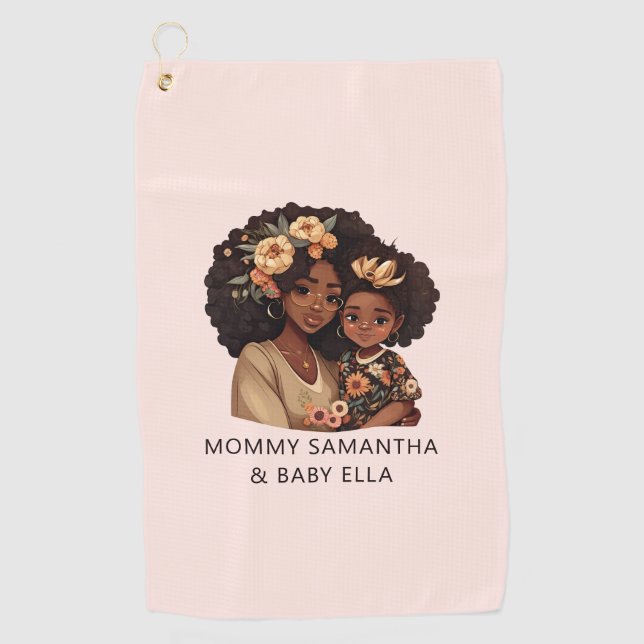 Beautiful Black Mum and Daughter (10) Golf Towel (Front)