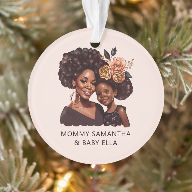 Beautiful Black Mum and Daughter (10) Ornament (Tree)