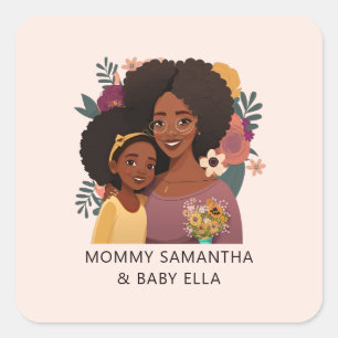 Beautiful Black Mum and Daughter (15) Square Sticker