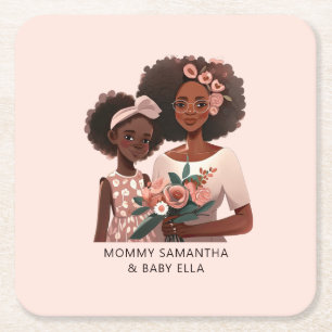 Beautiful Black Mum and Daughter (17) Square Paper Coaster