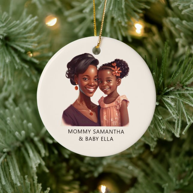 Beautiful Black Mum and Daughter (19) Ceramic Ornament (Tree)