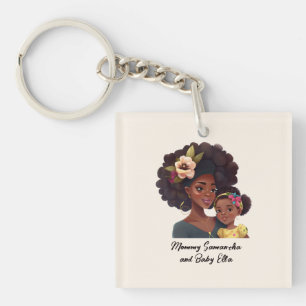 Beautiful Black Mum and Daughter (21) Key Ring