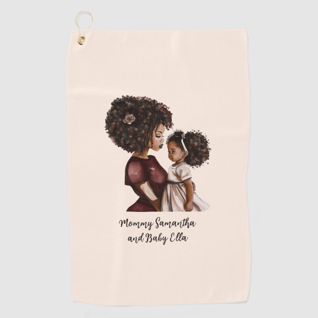 Beautiful Black Mum and Daughter (26) Golf Towel (Front)