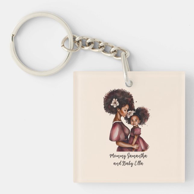 Beautiful Black Mum and Daughter (27) Key Ring (Front)