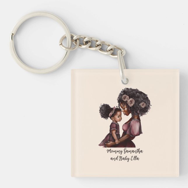 Beautiful Black Mum and Daughter (28) Key Ring (Front)