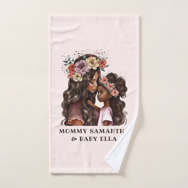 Beautiful Black Mum and Daughter (2) Bath Towel Set (Hand Towel)