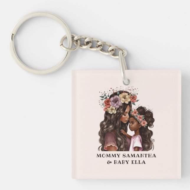 Beautiful Black Mum and Daughter (2) Key Ring (Front)