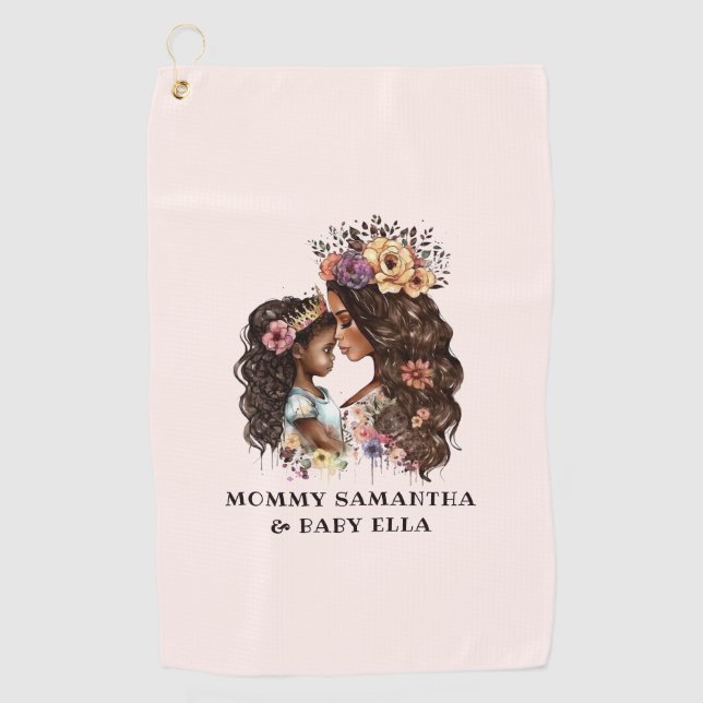 Beautiful Black Mum and Daughter (4) Golf Towel (Front)