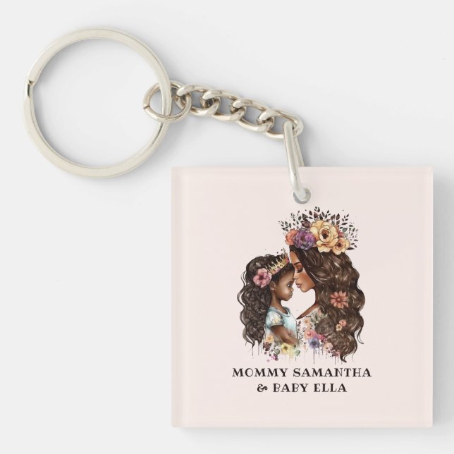 Beautiful Black Mum and Daughter (4) Key Ring (Front)