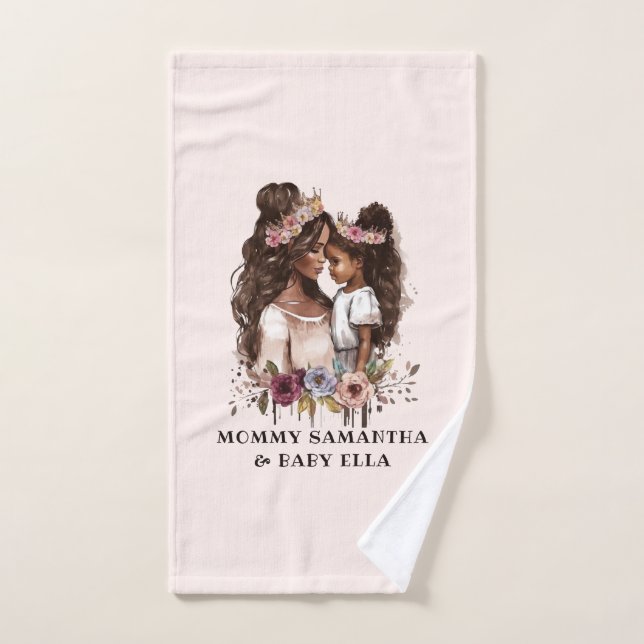 Beautiful Black Mum and Daughter (5) Bath Towel Set (Hand Towel)