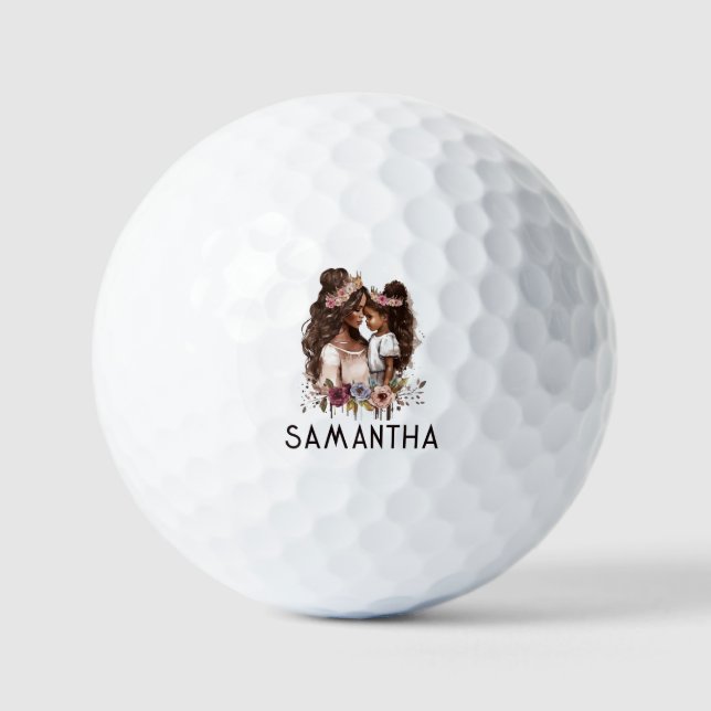 Beautiful Black Mum and Daughter (5) Golf Balls (Front)