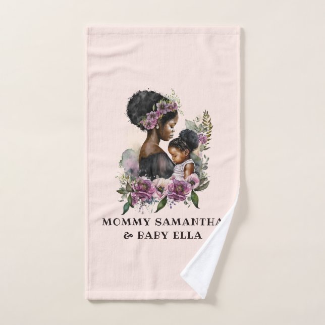 Beautiful Black Mum and Daughter (6) Bath Towel Set (Hand Towel)