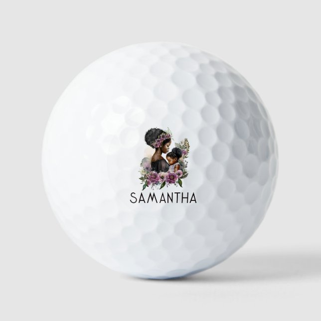 Beautiful Black Mum and Daughter (6) Golf Balls (Front)