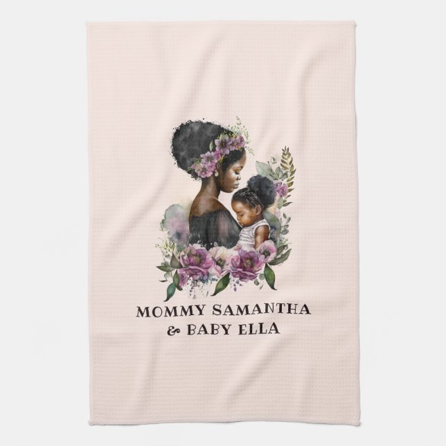Beautiful Black Mum and Daughter (6) Tea Towel (Vertical)