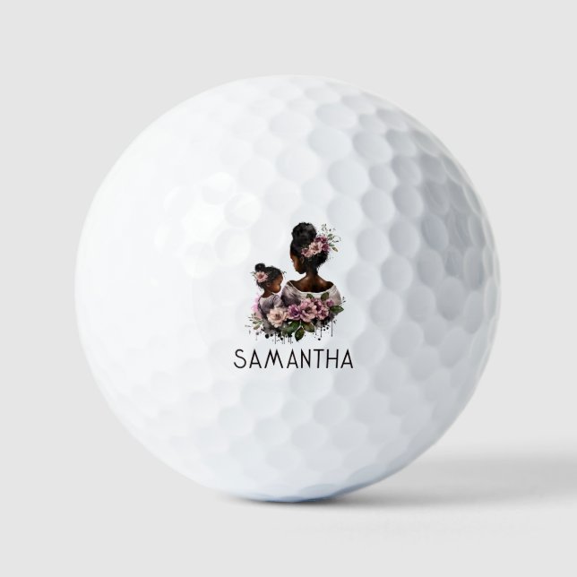 Beautiful Black Mum and Daughter (7) Golf Balls (Front)