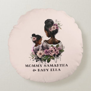 Beautiful Black Mum and Daughter (7) Round Cushion