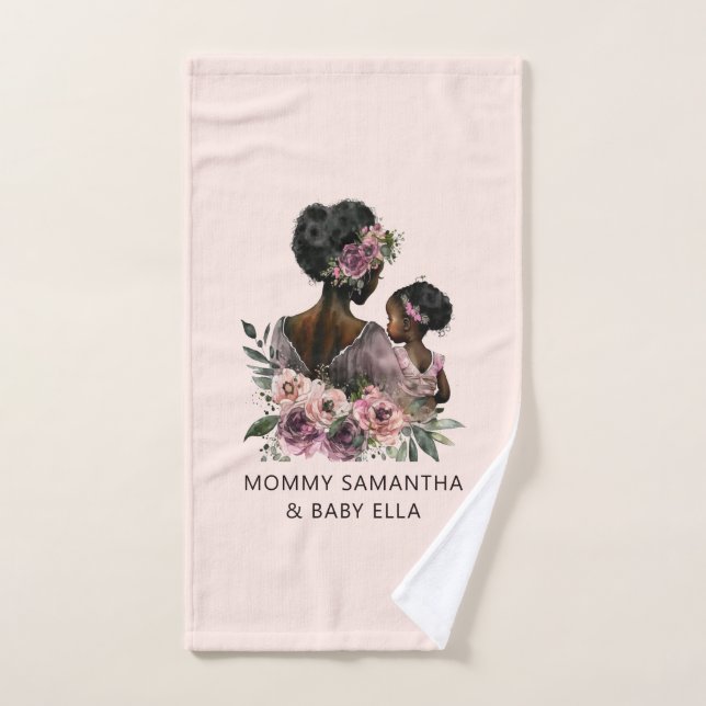 Beautiful Black Mum and Daughter (8) Bath Towel Set (Hand Towel)