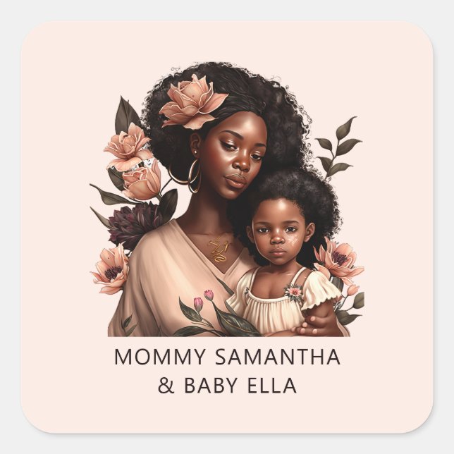 Beautiful Black Mum and Daughter (9) Square Sticker (Front)