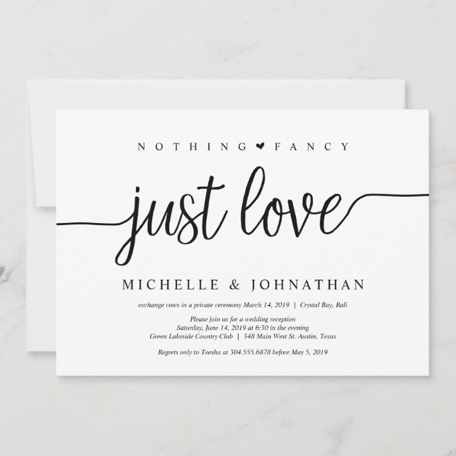 Beautiful Black Nothing Fancy Just Love, Elopement Invitation (Front)