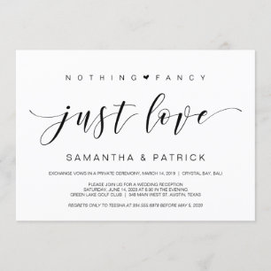 Beautiful Black Nothing Fancy Just Love, Elopement Invitation