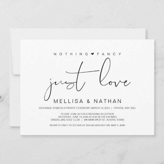 Beautiful Black Nothing Fancy Just Love, Elopement Invitation (Front)