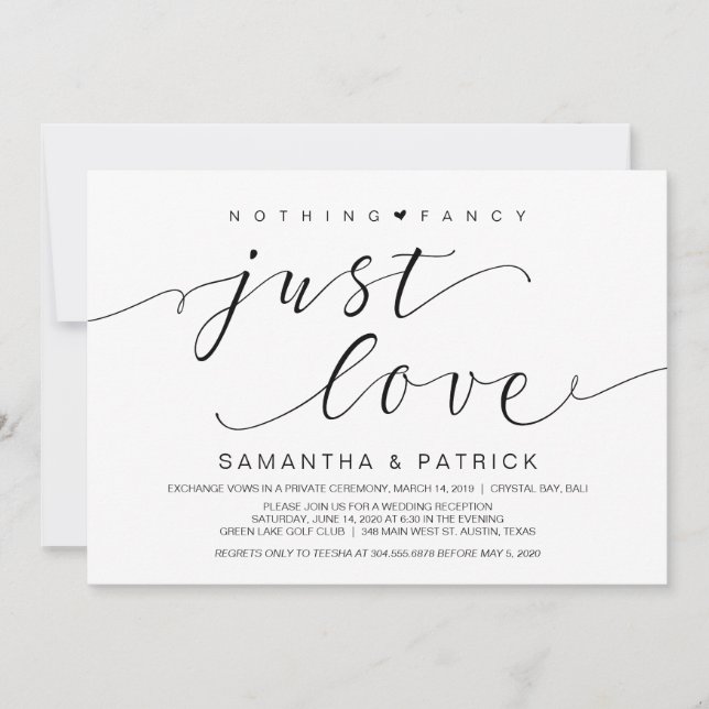 Beautiful Black Nothing Fancy Just Love, Elopement Invitation (Front)