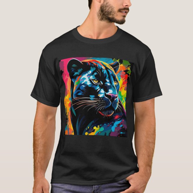 Beautiful Black Panther portrait colorful painting T-Shirt (Front)