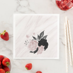 Beautiful black & pink flowers marble  napkin