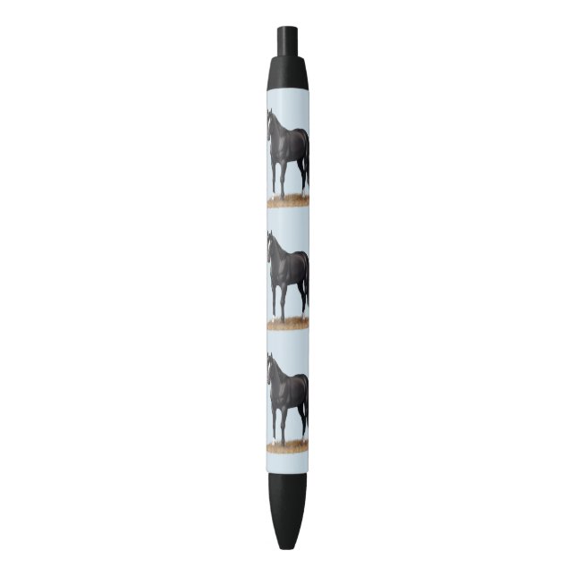 Beautiful Black Quarter Horse Stallion Black Ink Pen (Front Vertical)