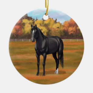 Beautiful Black Quarter Horse Stallion Ceramic Ornament