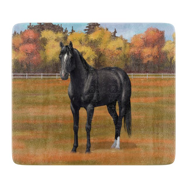Beautiful Black Quarter Horse Stallion Cutting Board (Front)