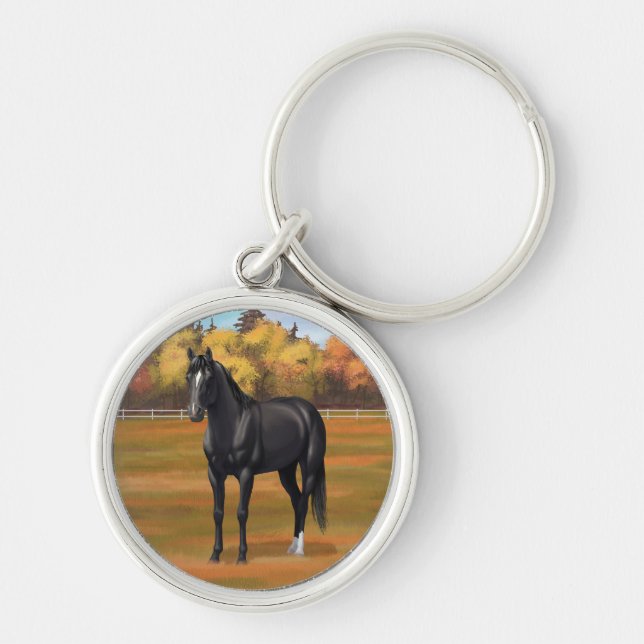 Beautiful Black Quarter Horse Stallion Key Ring (Front)