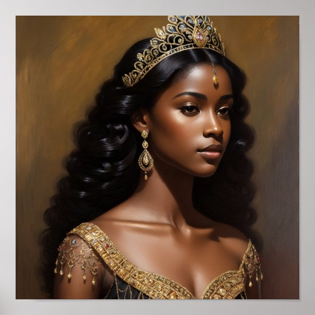 Beautiful Black Queen Gold Crown Poster (Front)