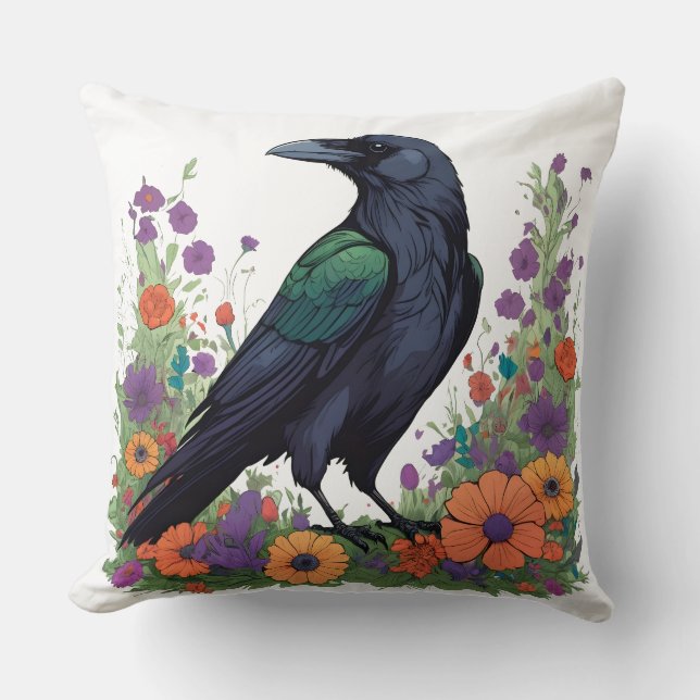 Beautiful black raven cushion (Front)