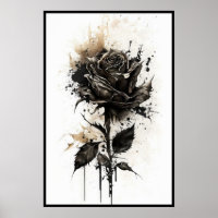 Beautiful Black Rose Watercolor