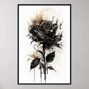 Beautiful Black Rose Watercolor Poster