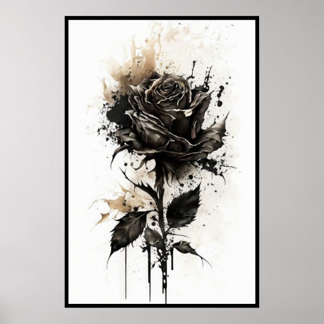 Beautiful Black Rose Watercolor Poster (Front)