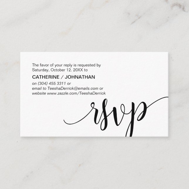 Beautiful Black Script,, RSVP respond Enclosure Card (Front)