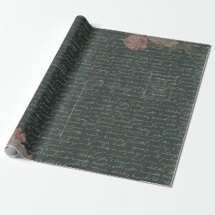 Beautiful Black Script Wrapping Paper w/Pink Roses