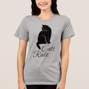 Beautiful Black Sitting Cat with "Cats Rule" Text Tri-Blend Shirt