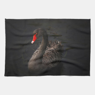 Beautiful Black Swan with a Bright Red Beak Tea Towel