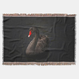 Beautiful Black Swan with a Bright Red Beak Throw Blanket