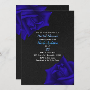 Beautiful Black Texture Blue Roses Bridal Shower Invitation